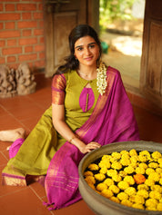 Olive Green & Pink Ethnic Kurta Pant Dupatta Set for Women Traditional Festive Wear