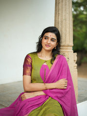 Olive Green & Pink Ethnic Kurta Pant Dupatta Set for Women Traditional Festive Wear