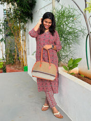 Black & Red Floral Printed Kurta Pant Set for Women Stylish Everyday Ethnic Wear