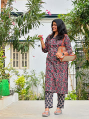 Black & Red Floral Printed Kurta Pant Set for Women Stylish Everyday Ethnic Wear