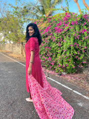 TheHandStitch Pink Zigzag Printed Kurti Set with Floral Dupatta Stylish Ethnic Wear for Women