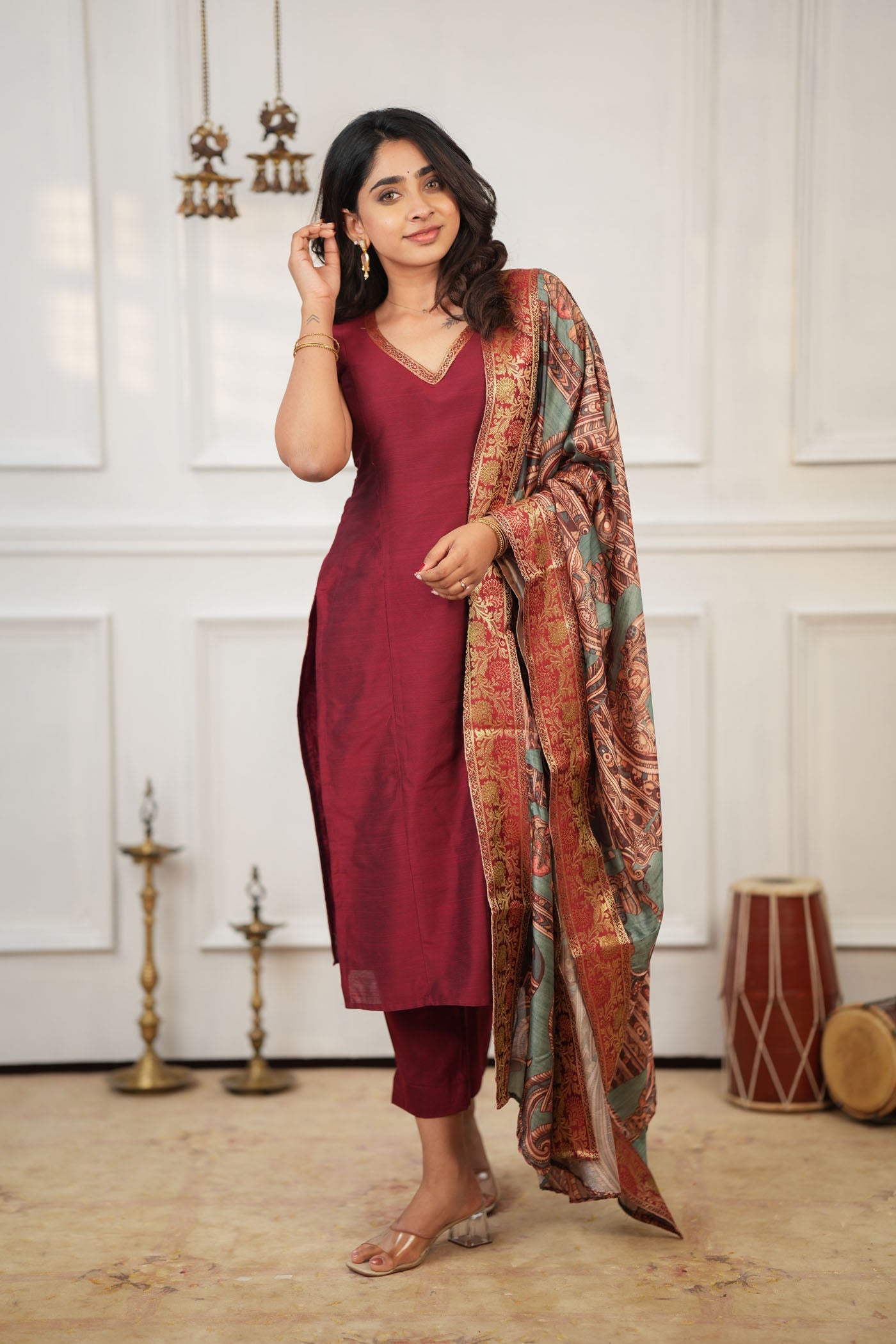 TheHandStitch Maroon Designer Kurta Set for Women with Printed Dupatta Festive Ethnic Wear