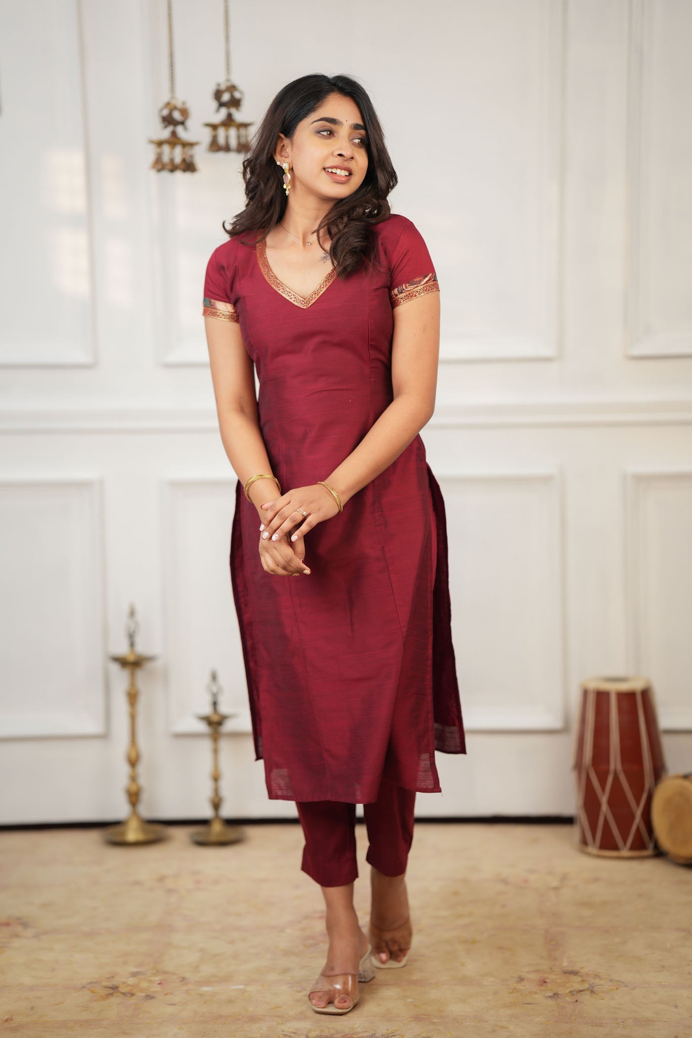 TheHandStitch Maroon Designer Kurta Set for Women with Printed Dupatta Festive Ethnic Wear