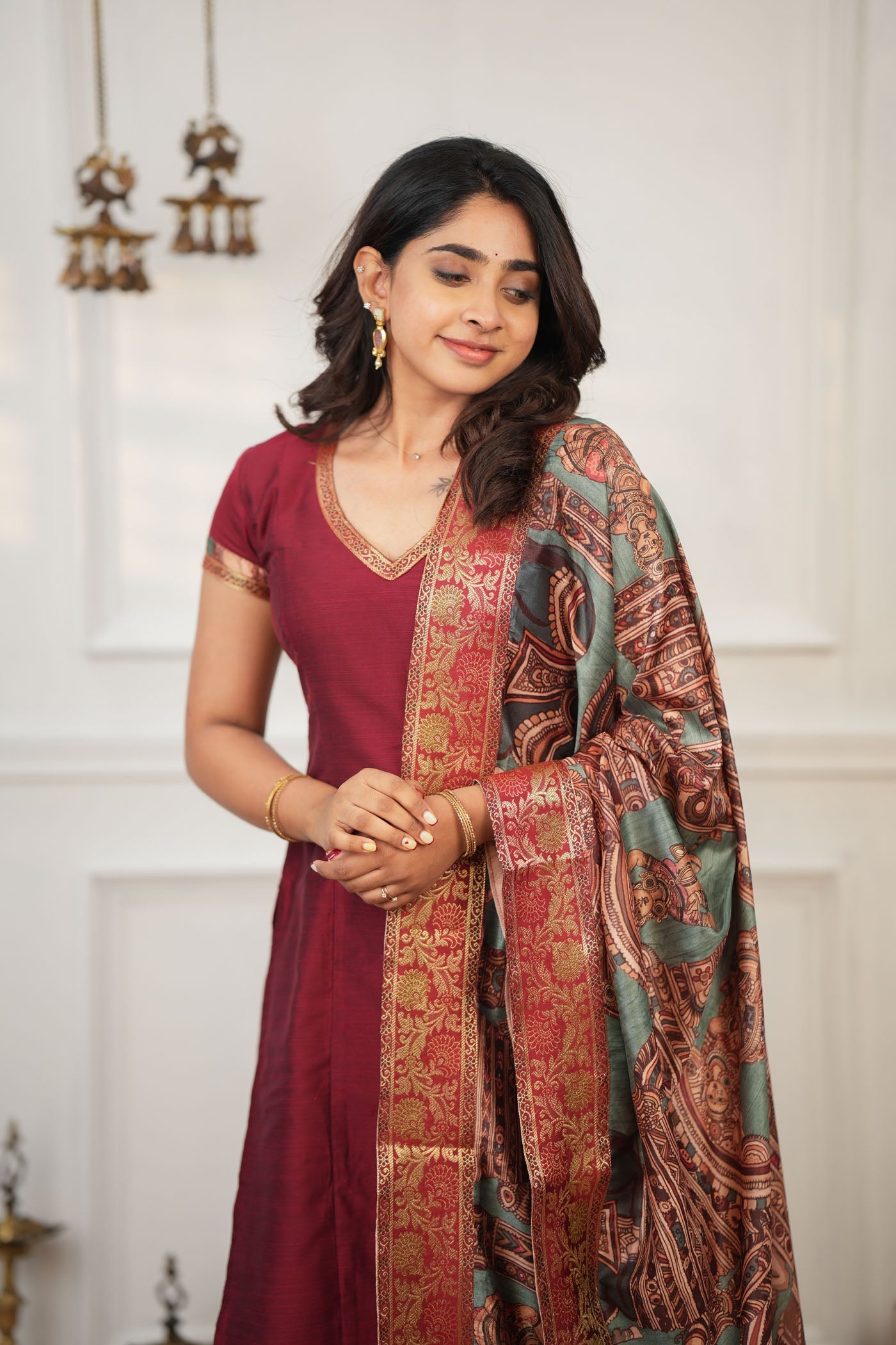 TheHandStitch Maroon Designer Kurta Set for Women with Printed Dupatta Festive Ethnic Wear