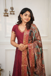 TheHandStitch Maroon Designer Kurta Set for Women with Printed Dupatta Festive Ethnic Wear