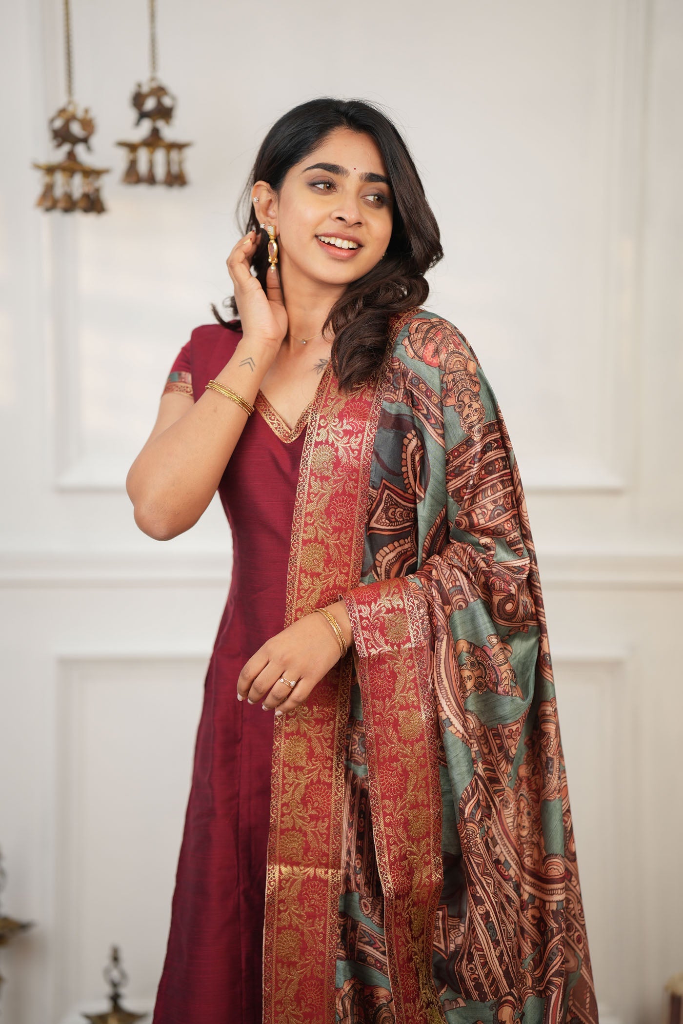TheHandStitch Maroon Designer Kurta Set for Women with Printed Dupatta Festive Ethnic Wear