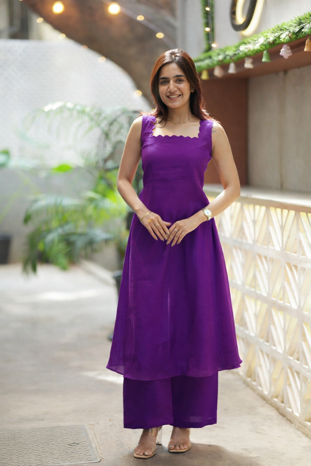 Purple Sleeveless Kurta Set for Women Elegant Solid Ethnic Co Ord Set