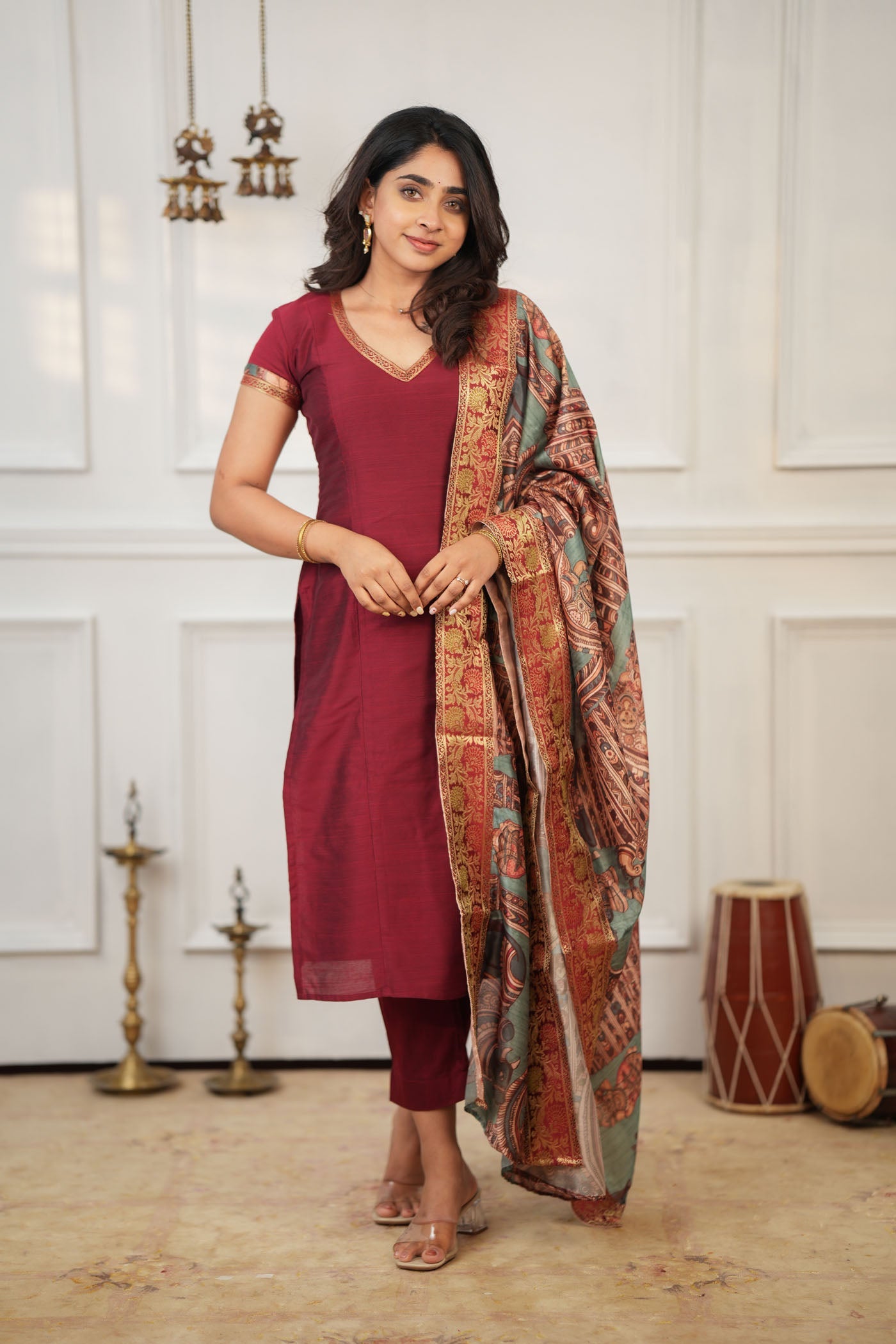 TheHandStitch Maroon Designer Kurta Set for Women with Printed Dupatta Festive Ethnic Wear