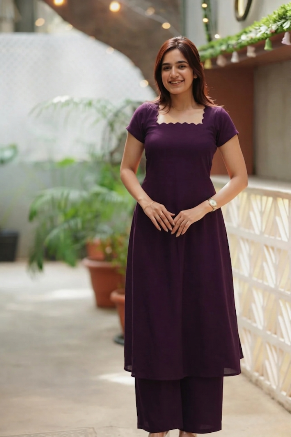 Plum Purple Co Ord Set for Women Elegant Minimal Ethnic Fusion Outfit
