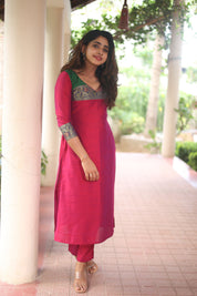 Pink Silk Kurta Set for Women Elegant Ethnic Straight Fit Suit
