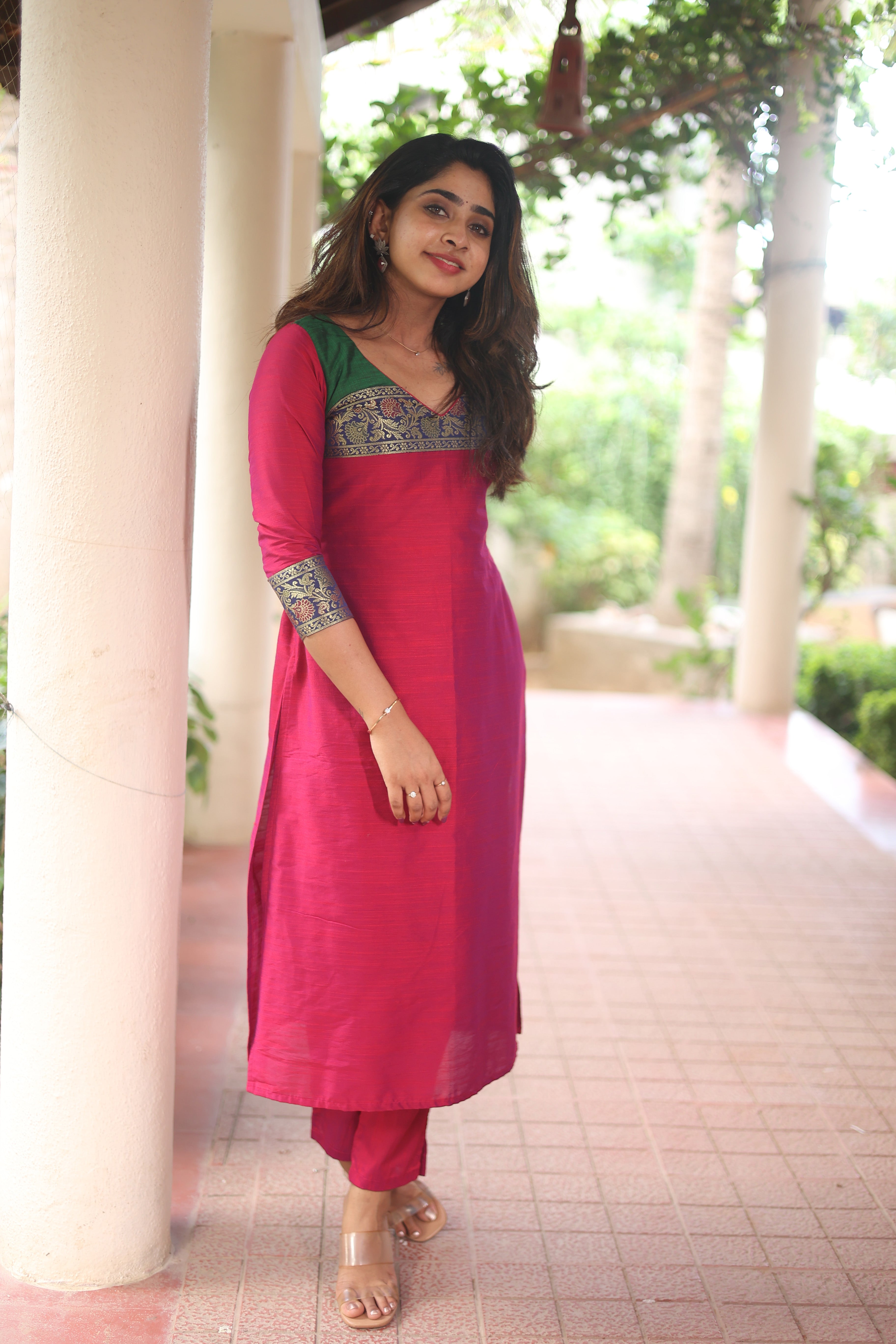 Pink Silk Kurta Set for Women Elegant Ethnic Straight Fit Suit