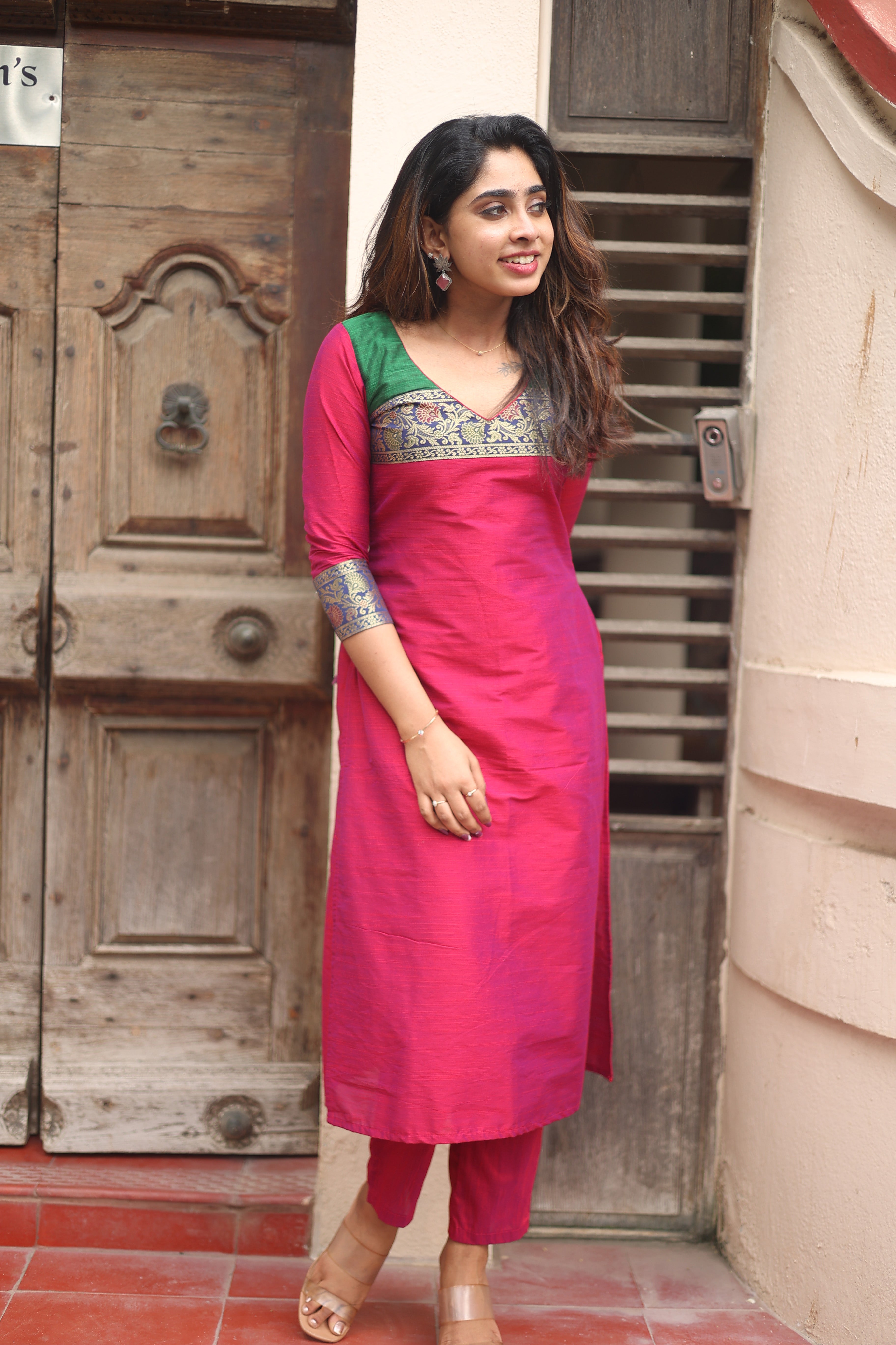 Pink Silk Kurta Set for Women Elegant Ethnic Straight Fit Suit