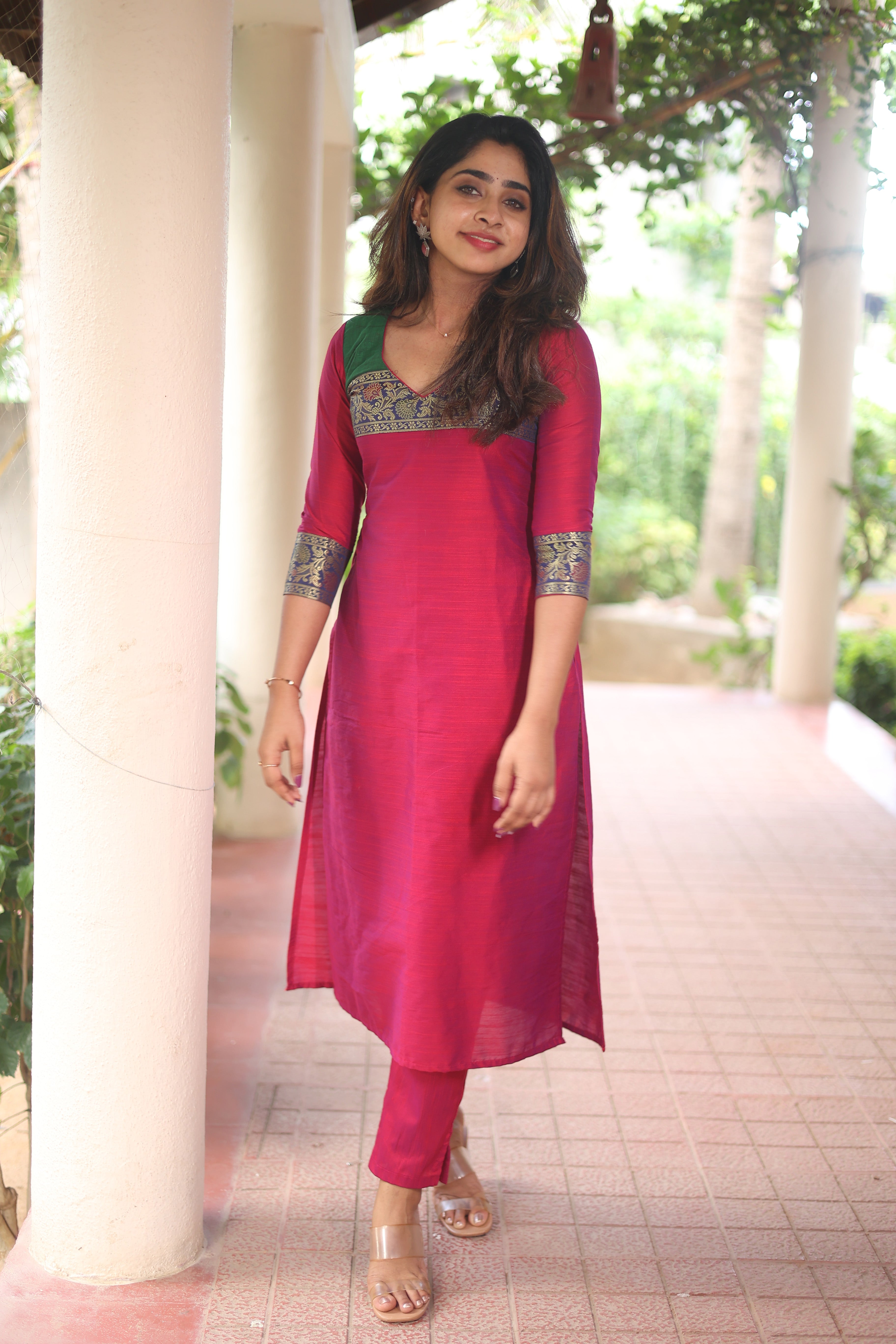 Pink Silk Kurta Set for Women Elegant Ethnic Straight Fit Suit