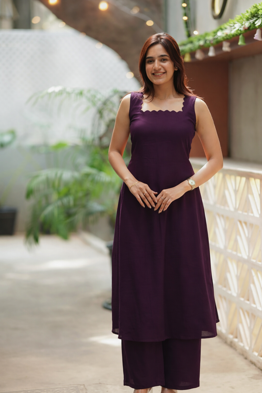 Plum Purple Co Ord Set for Women Elegant Minimal Ethnic Fusion Outfit