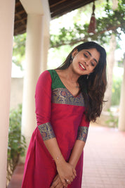 Pink Silk Kurta Set for Women Elegant Ethnic Straight Fit Suit