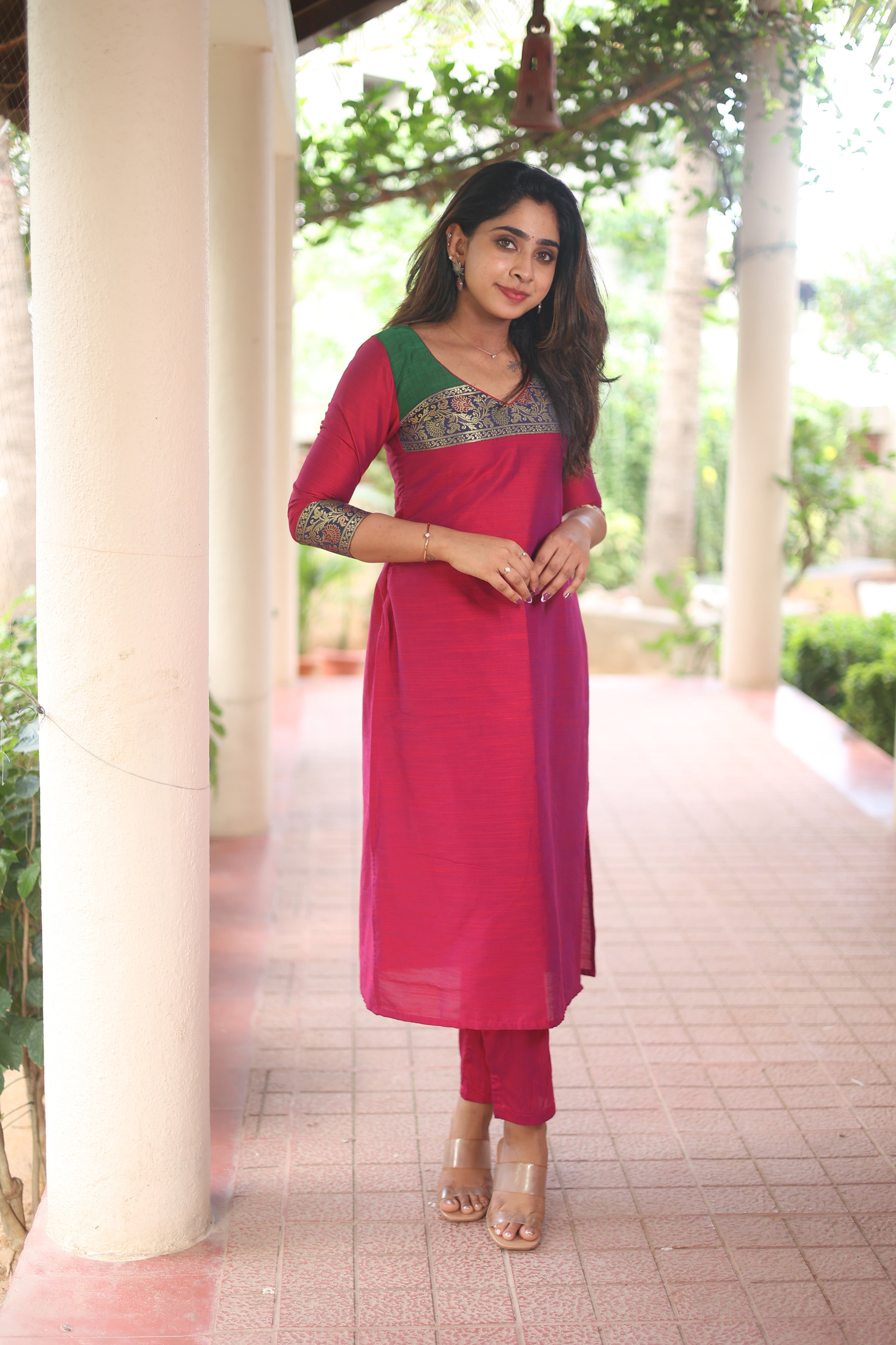 Pink Silk Kurta Set for Women Elegant Ethnic Straight Fit Suit