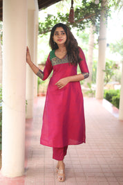 Pink Silk Kurta Set for Women Elegant Ethnic Straight Fit Suit