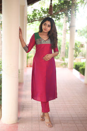 Pink Silk Kurta Set for Women Elegant Ethnic Straight Fit Suit