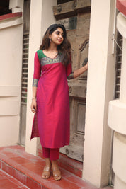 Pink Silk Kurta Set for Women Elegant Ethnic Straight Fit Suit