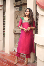 Pink Silk Kurta Set for Women Elegant Ethnic Straight Fit Suit