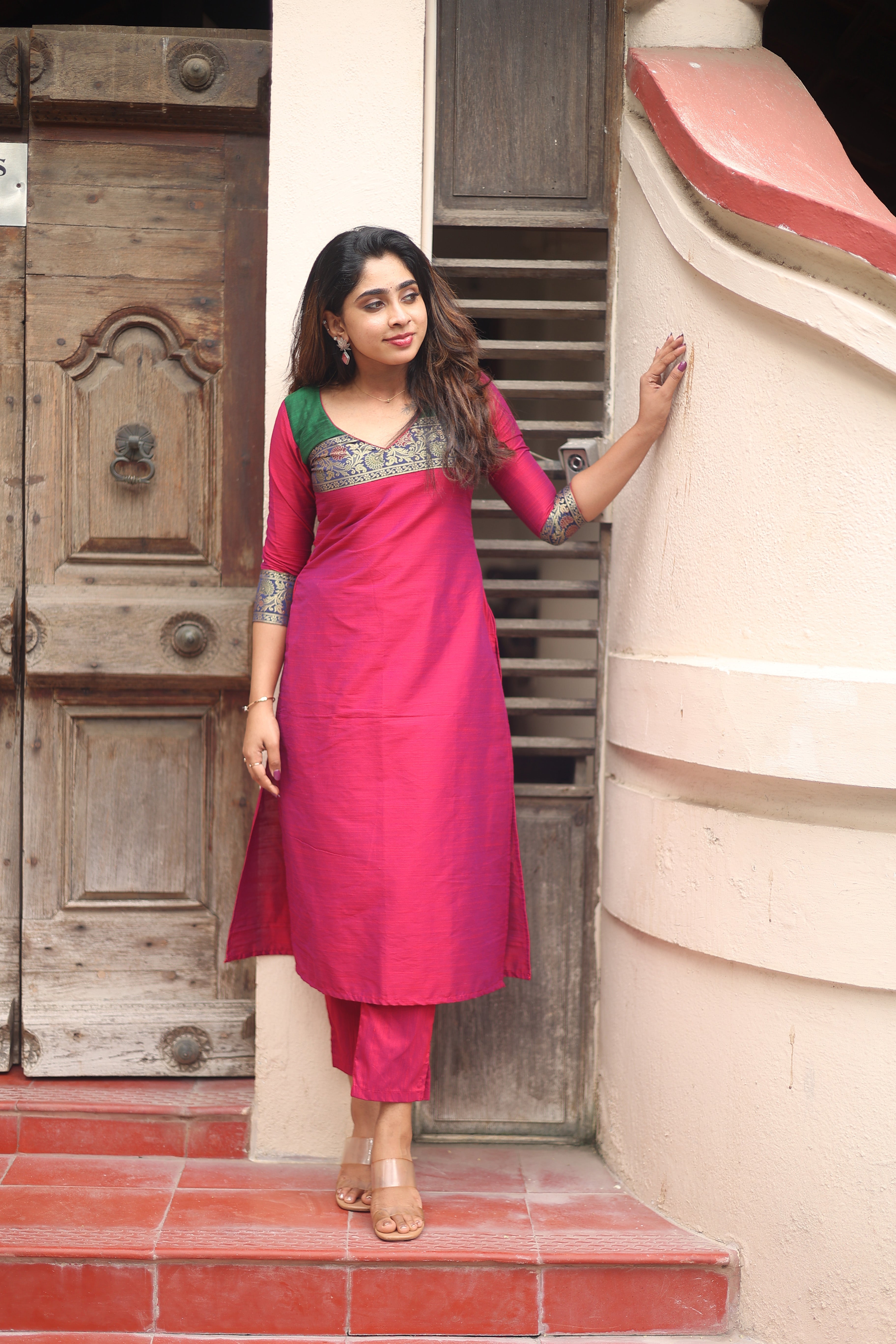 Pink Silk Kurta Set for Women Elegant Ethnic Straight Fit Suit