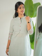 Mint Green Embroidered Kurta Pant Set for Women Elegant Cotton Ethnic Wear