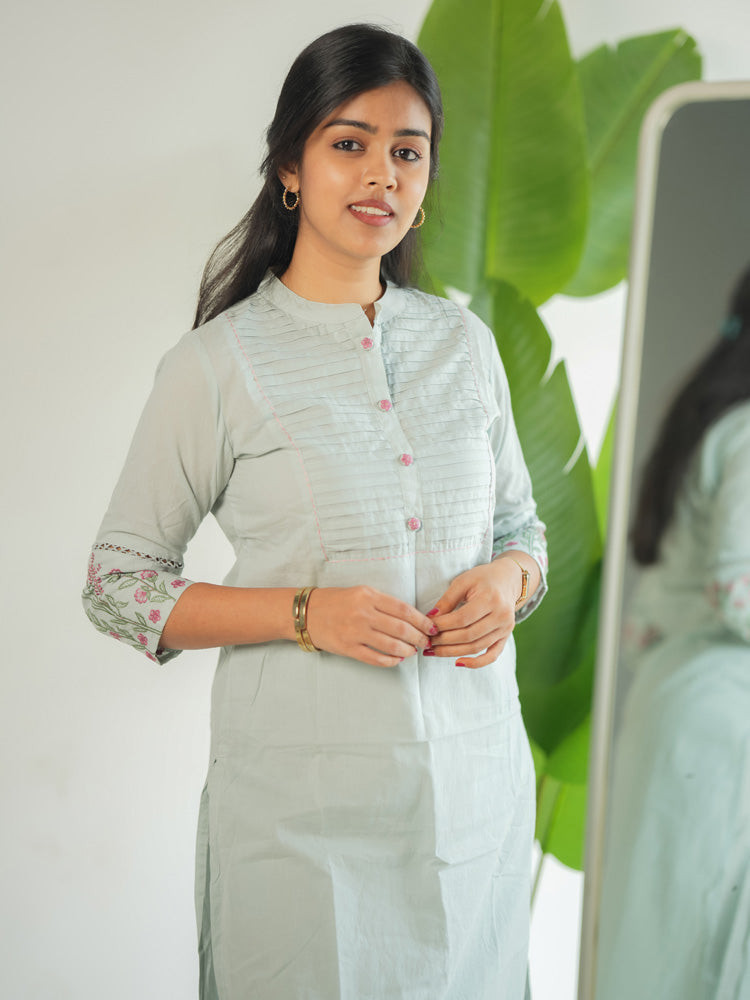 Mint Green Embroidered Kurta Pant Set for Women Elegant Cotton Ethnic Wear
