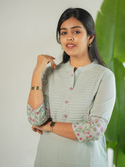 Mint Green Embroidered Kurta Pant Set for Women Elegant Cotton Ethnic Wear