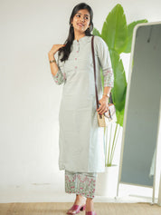 Mint Green Embroidered Kurta Pant Set for Women Elegant Cotton Ethnic Wear