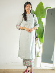 Mint Green Embroidered Kurta Pant Set for Women Elegant Cotton Ethnic Wear
