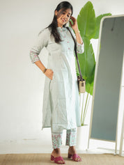 Mint Green Embroidered Kurta Pant Set for Women Elegant Cotton Ethnic Wear
