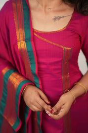 Women Floral Pink Hand Work Kurta Set In Low Rate