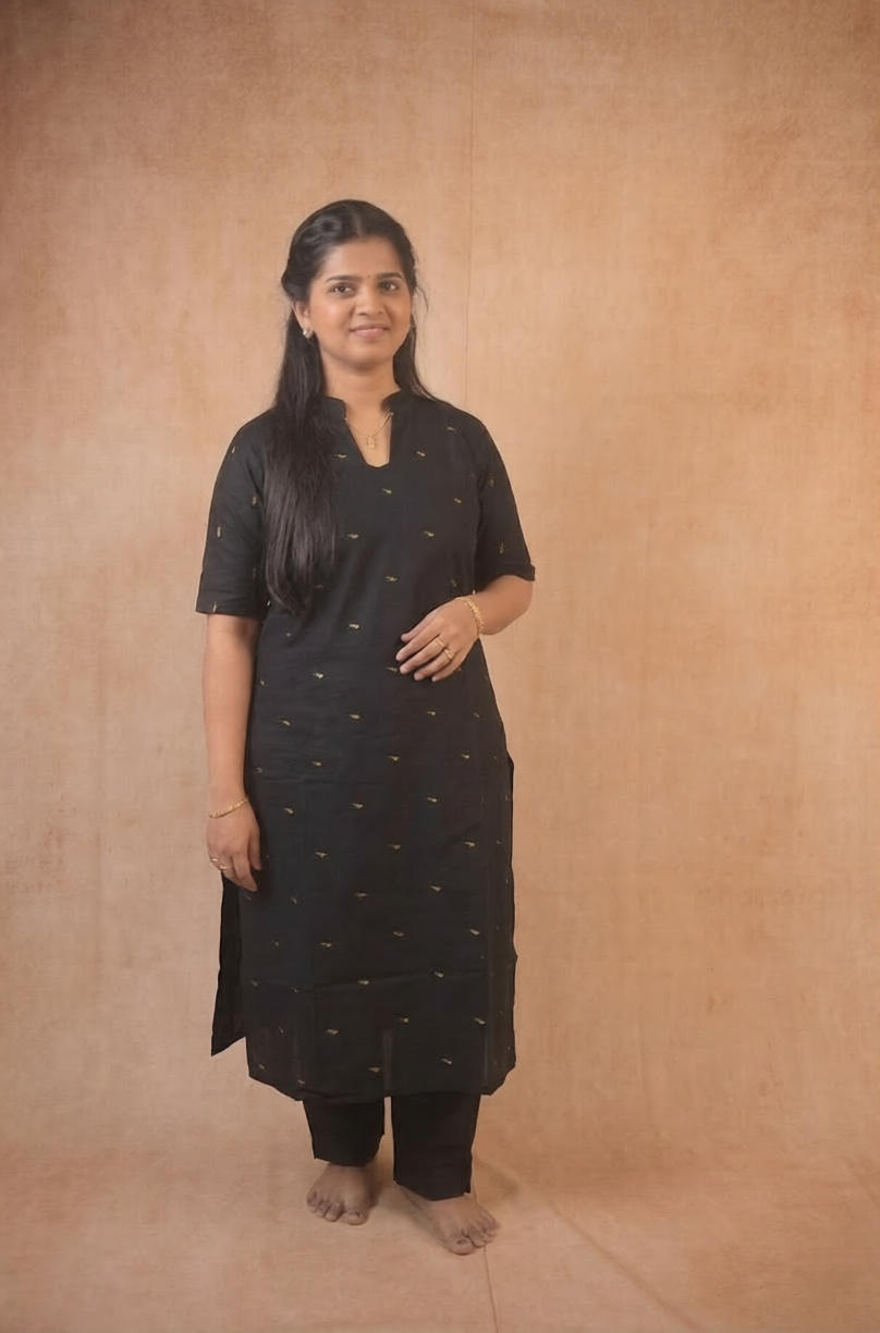 TheHandStitch Black Straight Kurti Pant Set for Women Elegant Minimal Ethnic Wear