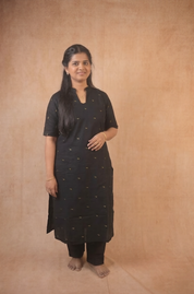 TheHandStitch Black Straight Kurti Pant Set for Women Elegant Minimal Ethnic Wear