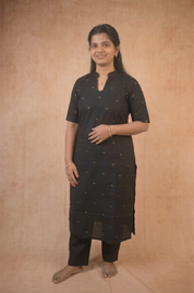 TheHandStitch Black Straight Kurti Pant Set for Women Elegant Minimal Ethnic Wear