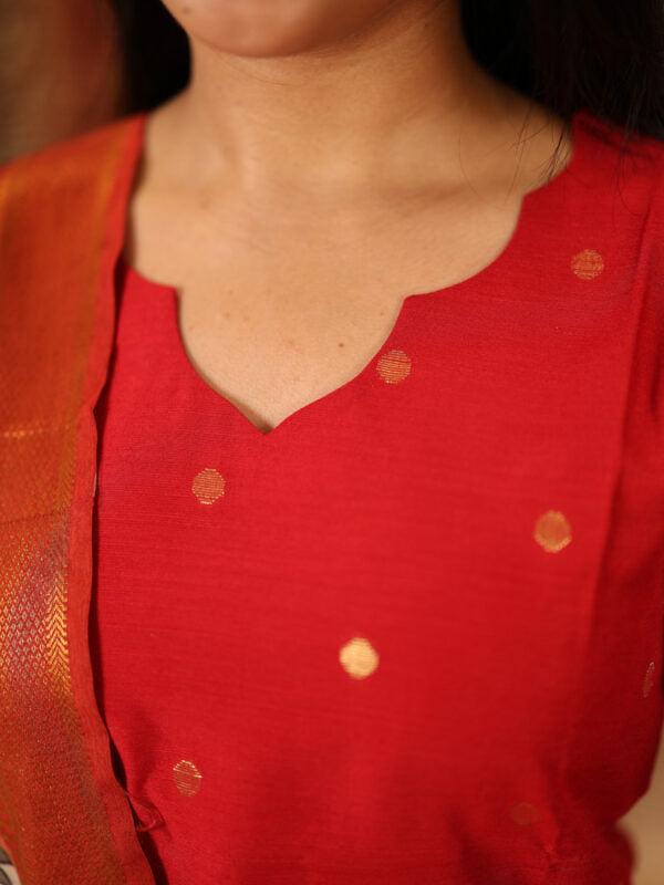 TheHandStitch Ruby Red Designer Kurti Set with Kalamkari Printed Dupatta Festive Ethnic Wear for Women