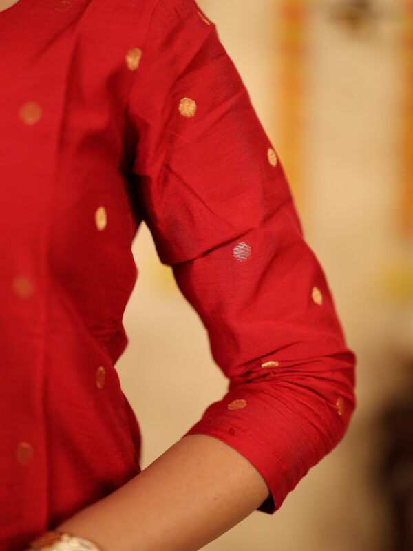 TheHandStitch Ruby Red Designer Kurti Set with Kalamkari Printed Dupatta Festive Ethnic Wear for Women