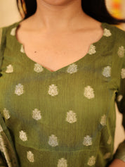 Olive Green Festive Kurta Set with Woven Dupatta for Women Traditional Ethnic Wear