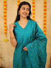 Teal Blue Festive Kurta Set with Woven Dupatta for Women Elegant Ethnic Wear