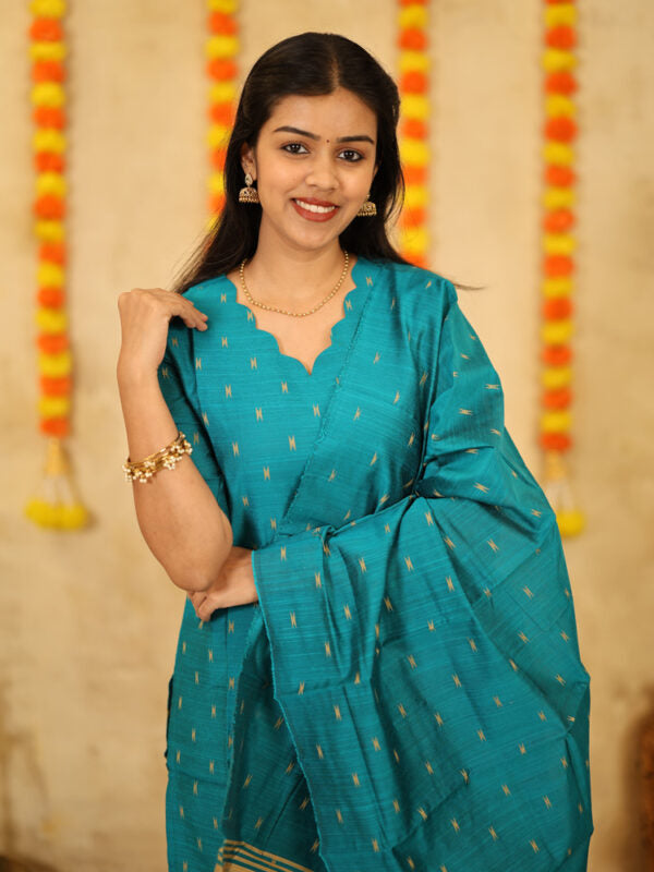 Teal Blue Festive Kurta Set with Woven Dupatta for Women Elegant Ethnic Wear