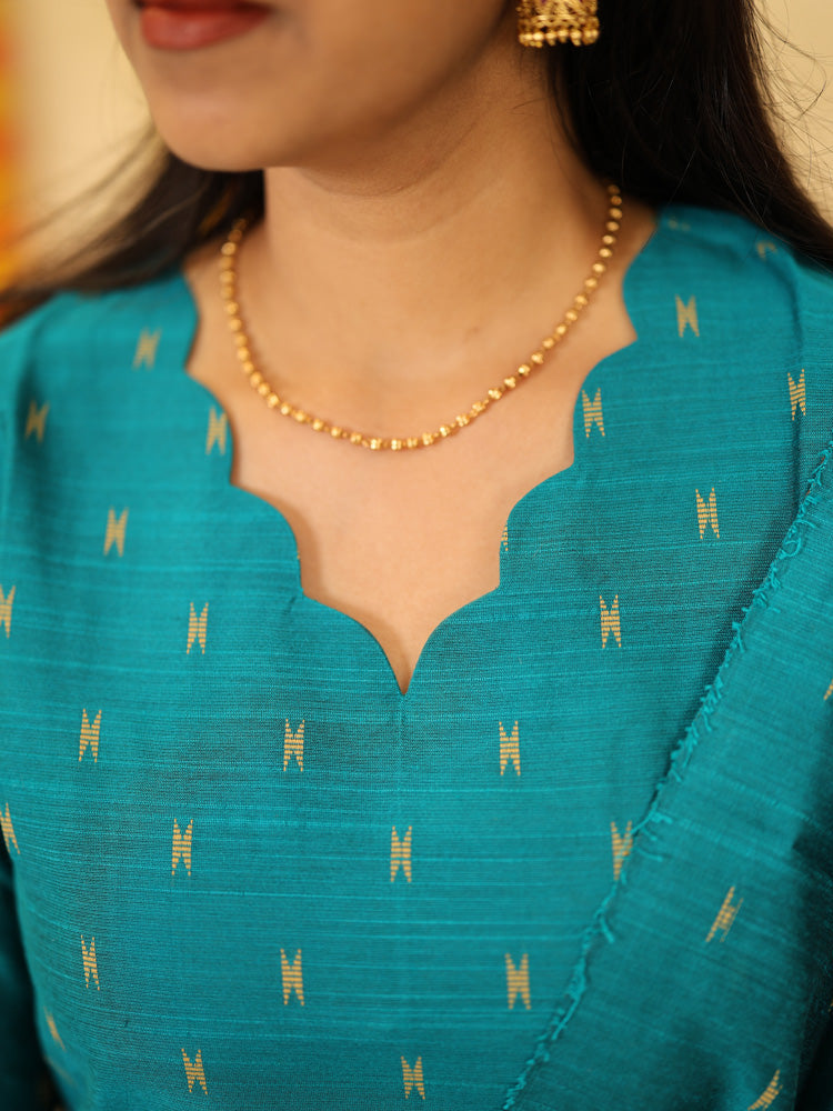 Teal Blue Festive Kurta Set with Woven Dupatta for Women Elegant Ethnic Wear