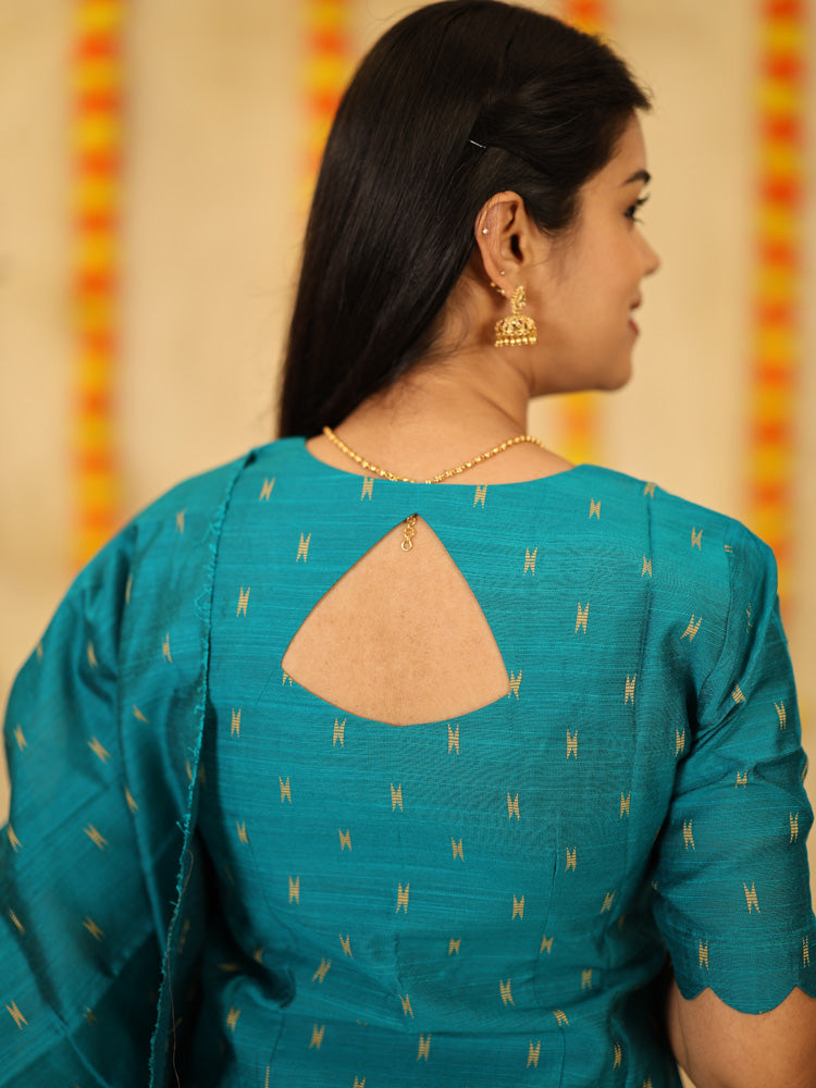 Teal Blue Festive Kurta Set with Woven Dupatta for Women Elegant Ethnic Wear
