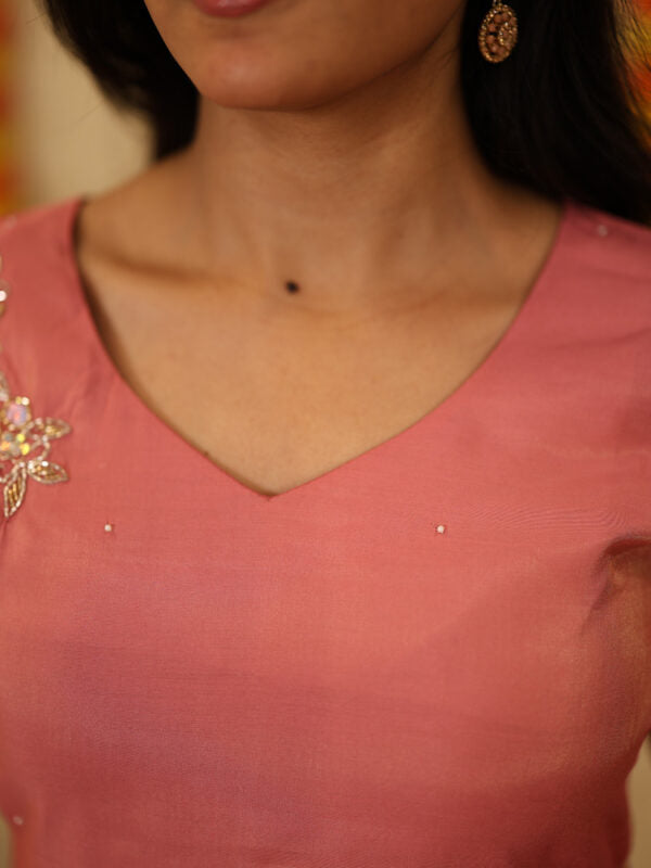 Peach Pink Floral Kurta Pant Dupatta Set for Women Festive Ethnic Wear