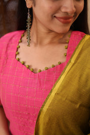 Pink Festive Kurta Set with Olive Green Dupatta for Women Traditional Ethnic Wear