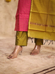 Pink Festive Kurta Set with Olive Green Dupatta for Women Traditional Ethnic Wear