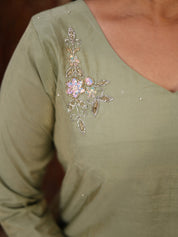 Sage Green Floral Organza Dupatta Kurta Set for Women Elegant Festive Ethnic Wear