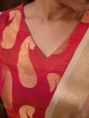 Pink Banarasi Inspired Kurta Set with Woven Dupatta for Women Festive Ethnic Wear