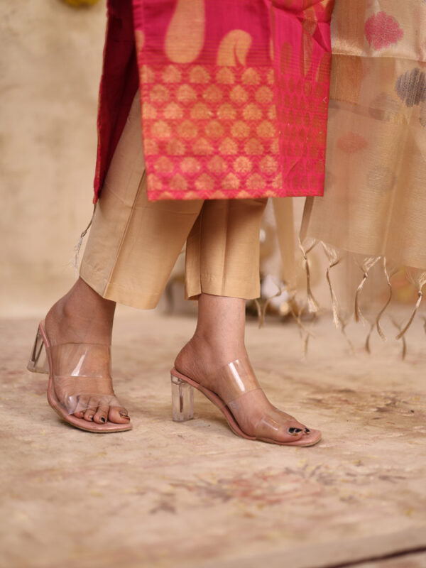 Pink Banarasi Inspired Kurta Set with Woven Dupatta for Women Festive Ethnic Wear
