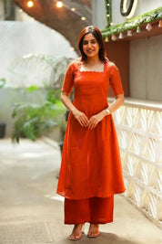 Rust Orange Co Ord Set for Women Elegant Sleeveless Ethnic Fusion Outfit
