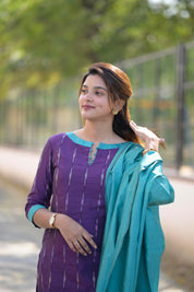 Purple Cotton Kurta Set for Women Elegant Ethnic Wear with Aqua Dupatta